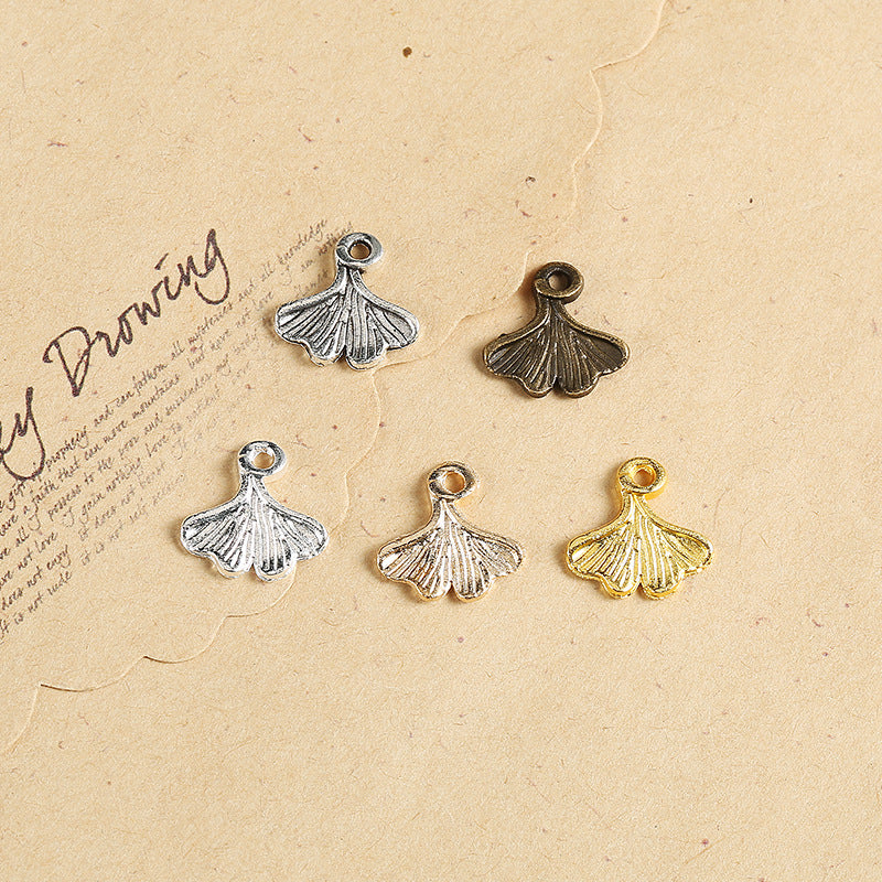 Double-Sided Ginkgo Leaf Alloy Charm Pendant 13x12mm