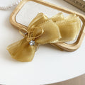 Sheer Fabric Bow Banana Hair Clips Crystal Center Three Colors view 8