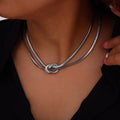 Gold Steel Knotted Double Snake Chain Necklace Bracelet Set view 3