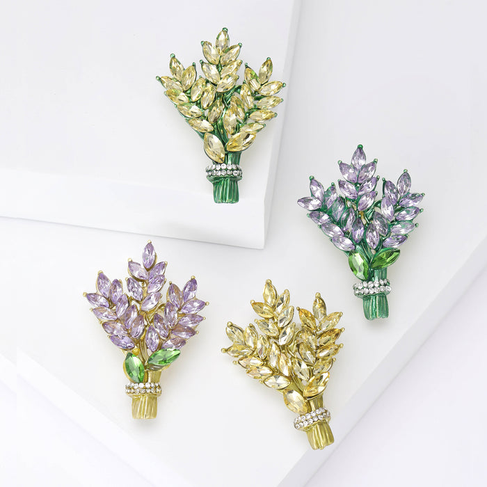 Crystal Wheat Sheaf Brooch in Three Botanical Colors