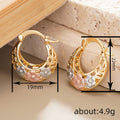 Tricolor Gold Rose Silver Frosted Flower Hoop Ear Clip Pair view 4