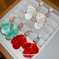 Pearl Effect Crystal Petal Drop Earrings In Three Colors view 1