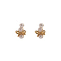 Gold Bow Pearl Look Cluster Delicate Small Stud Earrings view 5