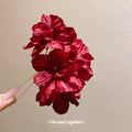 Deep Red Fabric Flower Cluster Hair Pin Stick Style view 2