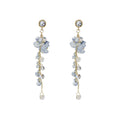Blue Bead Chip and Silver Chain Long Tassel Stud Earrings view 5