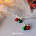 Ivory Bow Red Green Metal Jingle Bell Drop Earrings Pair view 6