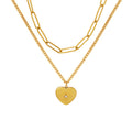 Double Layer Paperclip Heart Zircon Pendant Necklace Steel view 5