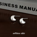 Silver Tone Mirror Polished Rounded Teardrop Stud Earrings view 4
