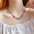 Brown Cord Turquoise Nugget Mixed Green Bead Necklace view 1
