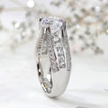 Round Clear Solitaire Triple-Split Pave Ring In Silver Tone view 1