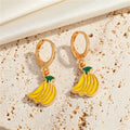Gold Tone Enamel Fruit and Dinosaur Huggie Drop Earrings in Seven Designs view 5