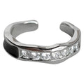 Silver Open Adjustable Ring Crystal Pave Black Enamel view 5