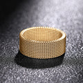 Woven Mesh Wide Band Ring In Silver Gold And Black Tones view 3