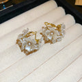 White Flower and Pearl Cluster Statement Stud Earrings view 6