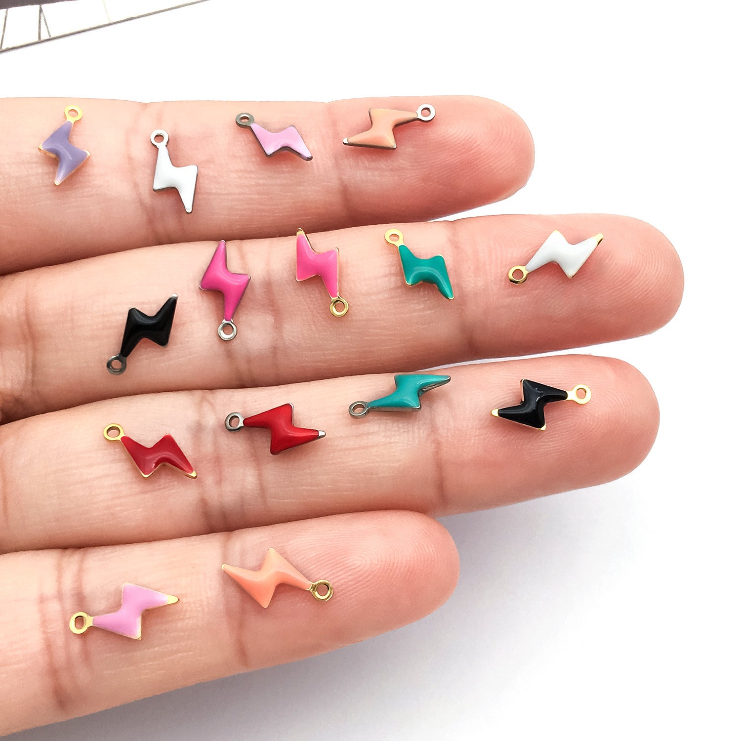 5x10mm Stainless Steel Double Sided Enamel Lightning Charm Pendant for DIY Necklace Bracelet