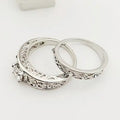 Silver Tone Engraved Ring Set With Clear Round Stones view 3