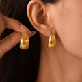 Textured Crescent Hoop Lever Back Earrings Gold Or Steel view 1