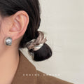 Gold Brush Texture C-Shape Half Hoop Stud Earrings view 4