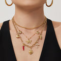 Gold Angel Heart Multi Charm Double Layer Necklace Steel view 4