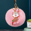 Jeweled Carrot Rabbit Keychains with Round Faux Fur Pom Poms view 8