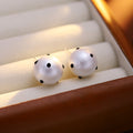 Four Size White Pearl Look Black Polka Dot Stud Earrings view 3