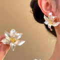 Sculptural Iris Flower Stud Earrings in Three Colors view 2