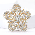 Gold Silver Openwork Crystal Flower Rhinestone Brooch view 4