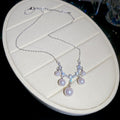 Silver Crystal Pearl V Necklace Bow Pearl Drop Earrings view 6