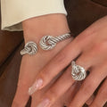 Twisted Pavé Crystal Open Bangle And Matching Knot Rings view 3
