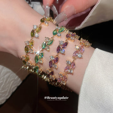 Gold-Tone Marquise Leaf Crystal Bracelet Four Colorways