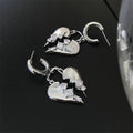 Silver Tone Broken Heart Crystal Hoop Drop Earrings view 2