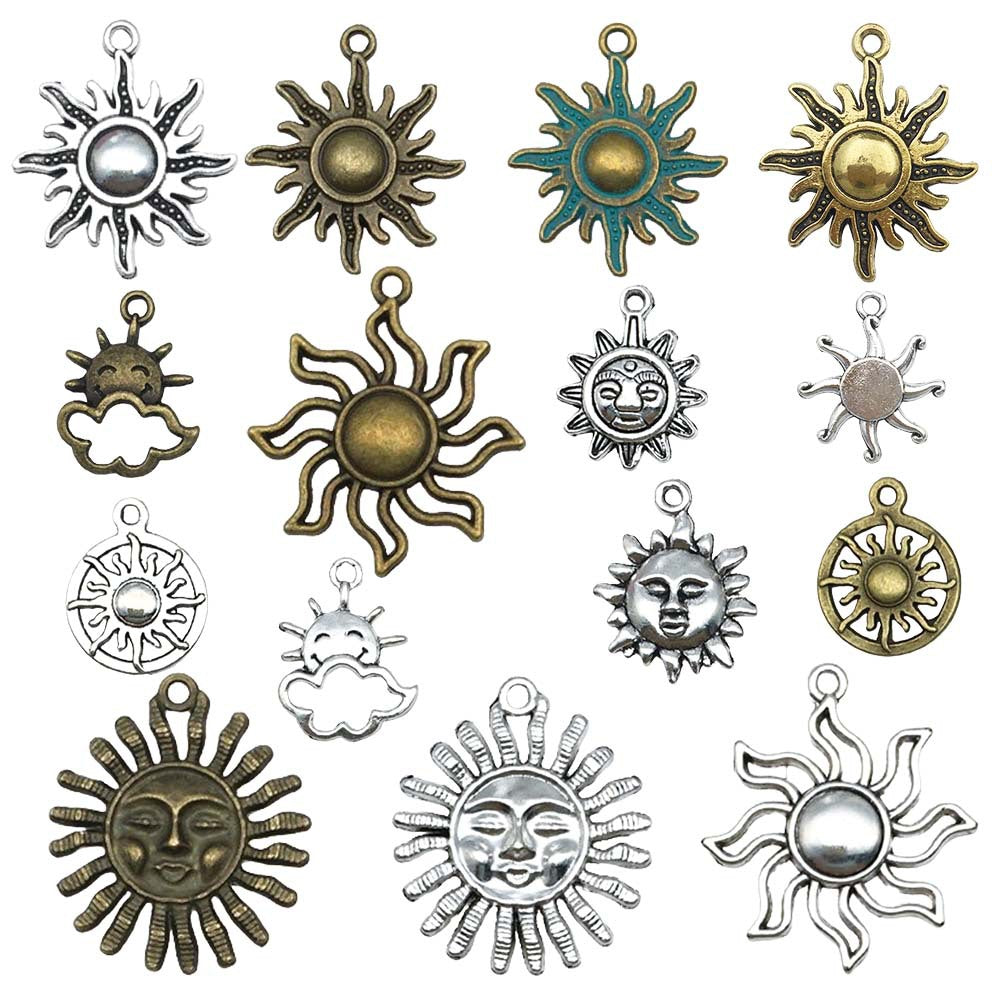 Antique Silver Zinc Alloy Sun Moon Charm Pendants for DIY Bracelet Necklace Jewelry
