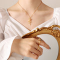 Gold Rose Flower Pendant Necklace On Delicate Cable Chain view 1