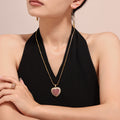 Gold Heart Zircon Pendant Necklace Open Pavé Rings view 1