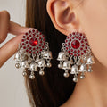 Antique Silver Round Crystal Look Bell Fringe Jhumka Earrings view 9