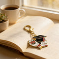 Enamel Grad Cap Books Bouquet Lobster Clasp Keychain view 3