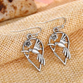 Antique Silver Tone Hummingbird and Leaf Hook Earrings view 3