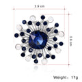 Blue Silver Tone Flower Geometric Crystal Metal Brooch Pin view 2