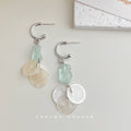 Silver Tone Huggie Hoop Blue Stone And Translucent Disc Earrings view 1