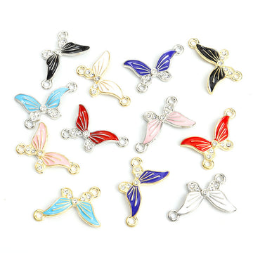 Crystal Butterfly Connector Charms in Seven Enamel Colors