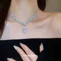Silver Tone Diamond Link Crystal Necklace And Teardrop Earring Set view 3