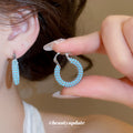 Blue Beaded Geometric Hoop Earrings in Round and Trapezoid Shapes view 4