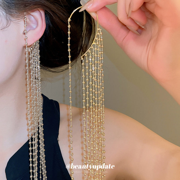 Gold and Silver Tone Long Multi Chain Fringe Ear Cuffs