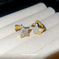 Gold Tone Clear Crystal Pave Star Huggie Hoop Earrings view 3