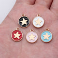 Gold Tone Round Star Enamel Pendant Charms in Five Colors view 1