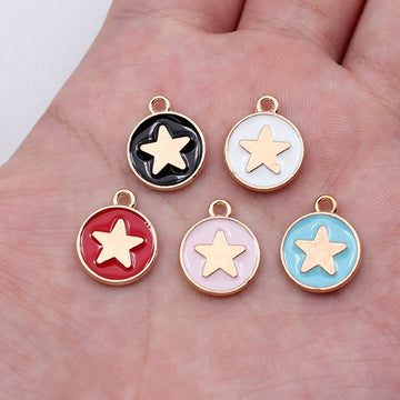 Gold Tone Round Star Enamel Pendant Charms in Five Colors