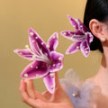 Fabric Lily Pearl Duckbill Hair Clips Red Purple Styles view 2