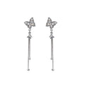 Silver Crystal Butterfly Dual Chain Tassel Drop Earrings view 5