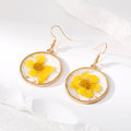 Gold Tone Round Pressed Flower Resin Hook and Stud Earrings in Eight Designs view 4