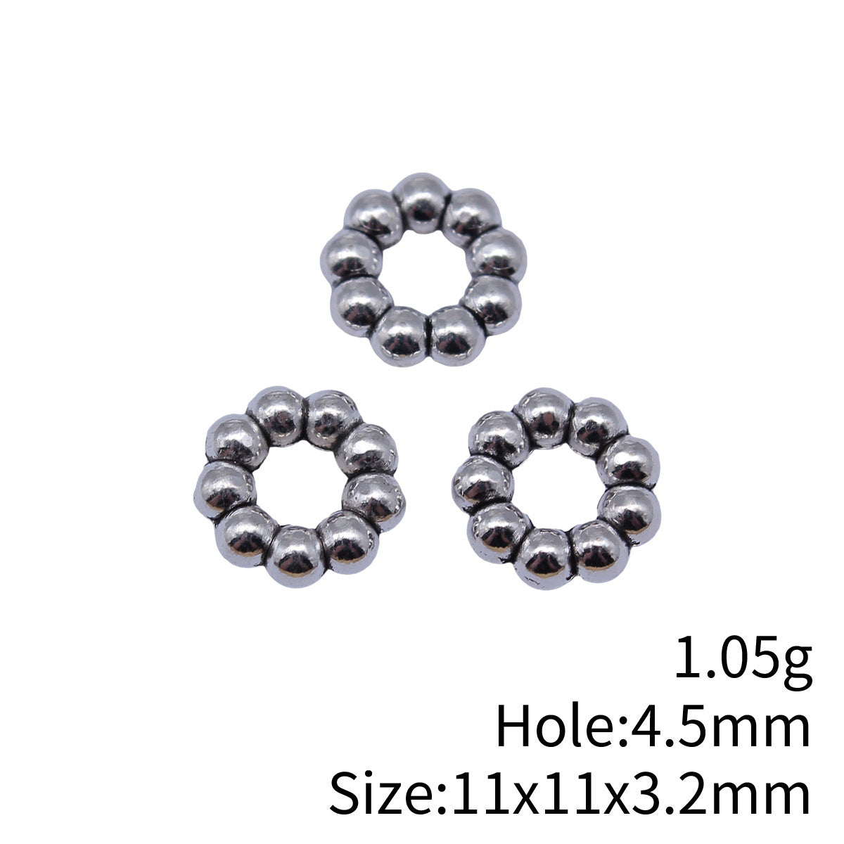 11x11x3.2mm 1.05g Antique Silver Zinc Alloy Round Large Hole Spacer Beads for DIY Bracelet Jewelry Making